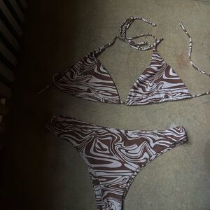 Brown and White Swirl Bikini Set